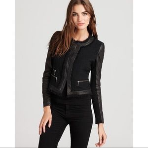 Rebecca Taylor leather trim bomber jacket cardigan 6